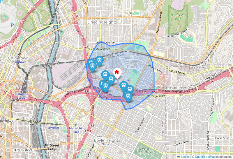 Bus Station Walking distance map