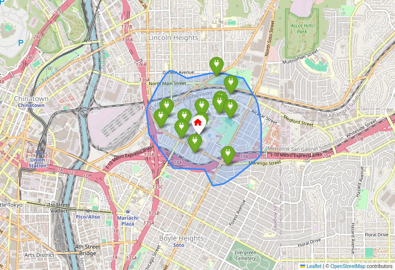 EV charging Station Walking distance map