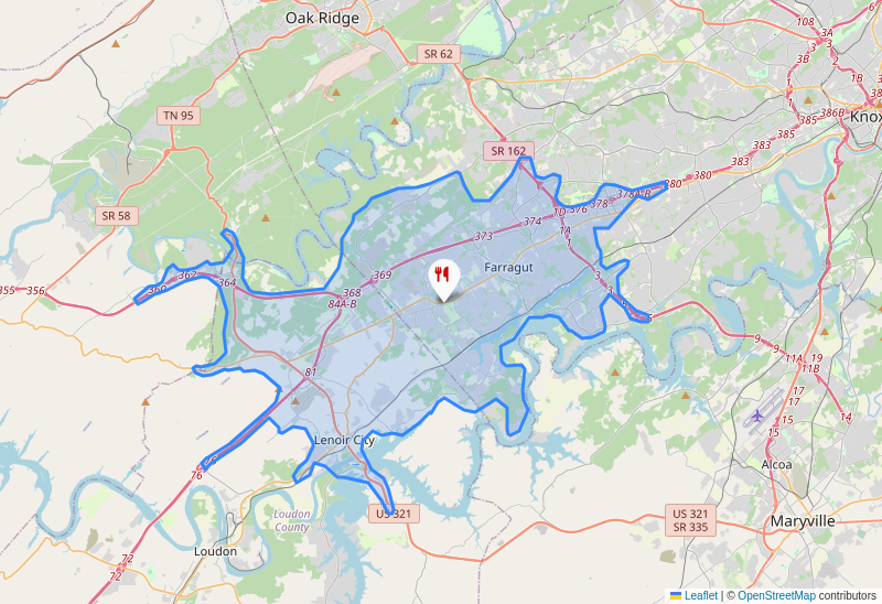 15-minute driving distance map